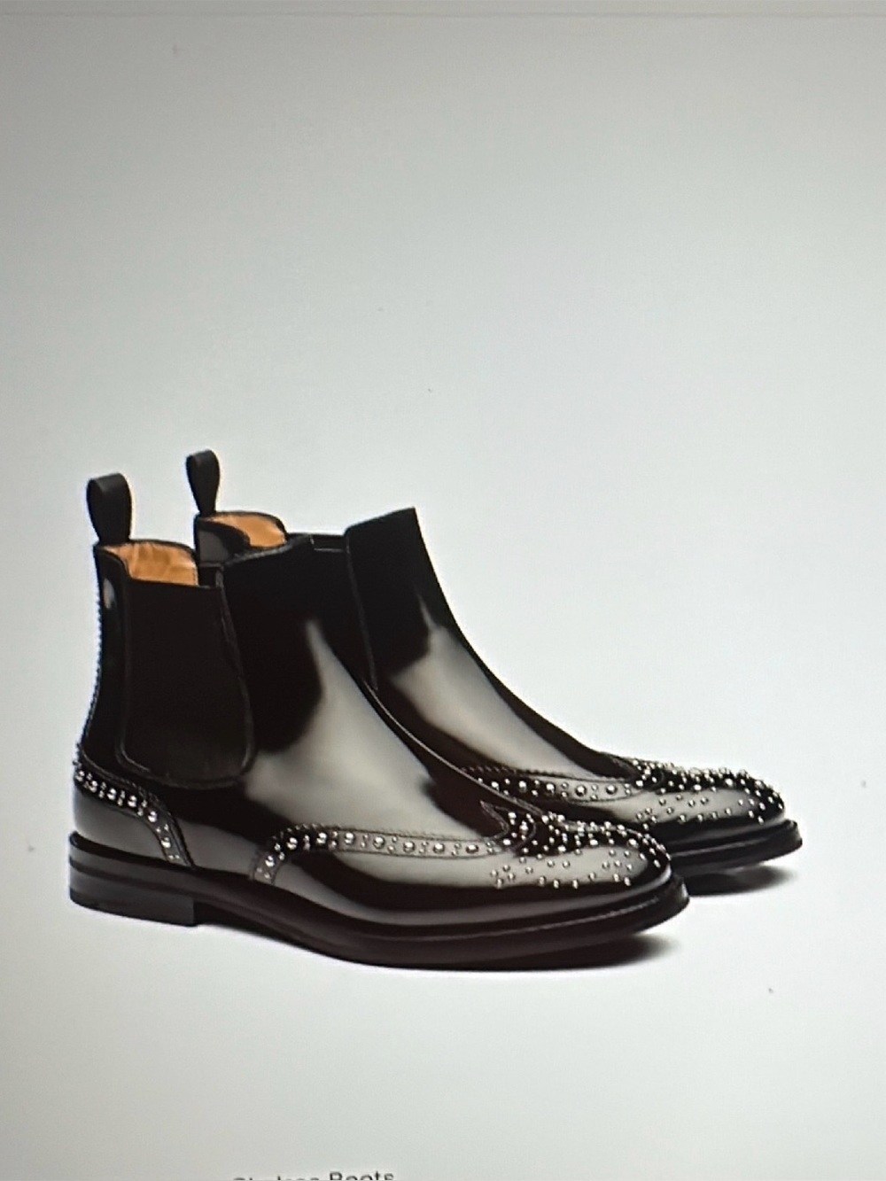 Church's Black Patent Leather Chelsea Ankle Boots with Stud Detailing